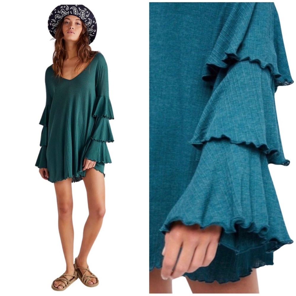 Free People Beach Seashore Mini Dress M Turquoise